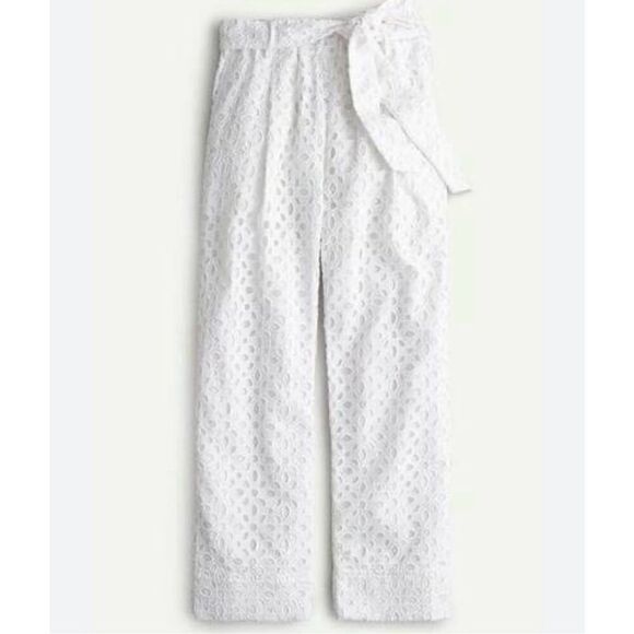 J.Crew White Eyelet wide leg tie waist pant 2 - Picture 1 of 8